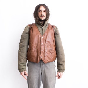 JAPA Bomber Jacket Puffer Removable Sleeves. Leather Vest MA-1 Bomber Nylon Khaki Bomber