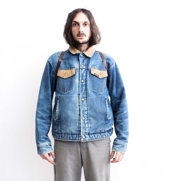 Veste en denim doublée Sherpa des années 80 . Veste en jean polaire . Veste en jean doublée de couverture