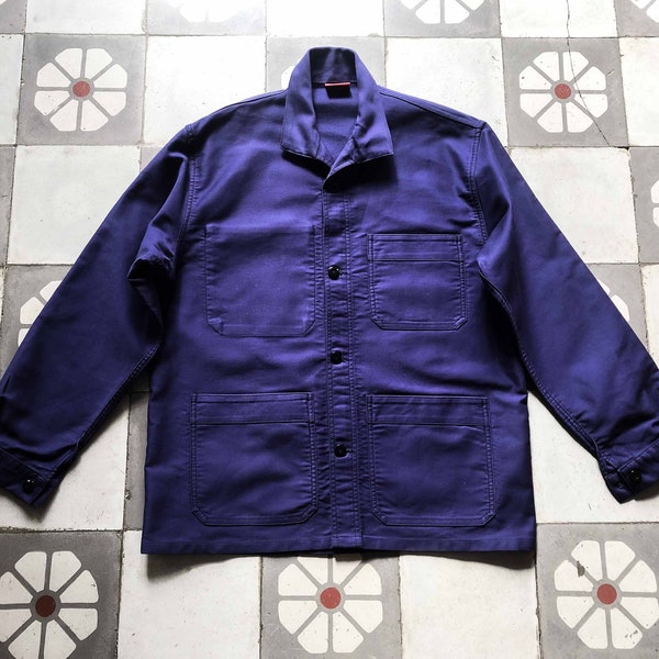 MOLESKIN Adolphe Lafont Deadstock 1980s Workwear Jacket . Faded Work Jacket Utility Deep Blue Chore Antique Jacket .