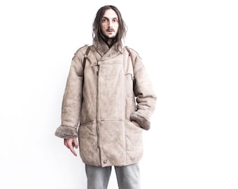 Schaffell Shearling Mantel. 1970er Jahre Winter Sherpa Parka. Langer Schaffell Mantel Braun Rustikal Boho