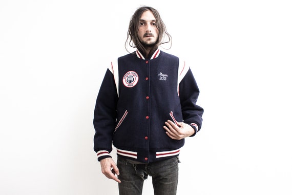 1970s Varsity Jacket . Blue Baseball College Jack… - image 1