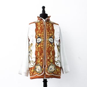 Vintage Equestrian Silk Vest 1980s . Royalist Patterned Jacket Lightweight Silk Bomber . Equestrian Summer Jacket Patterned Classy Outerwear