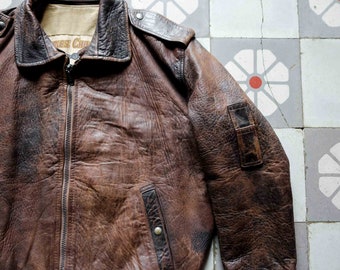 CHARLES CHEVIGNON Pilot Leather Jacket 1980s . Tan Leather