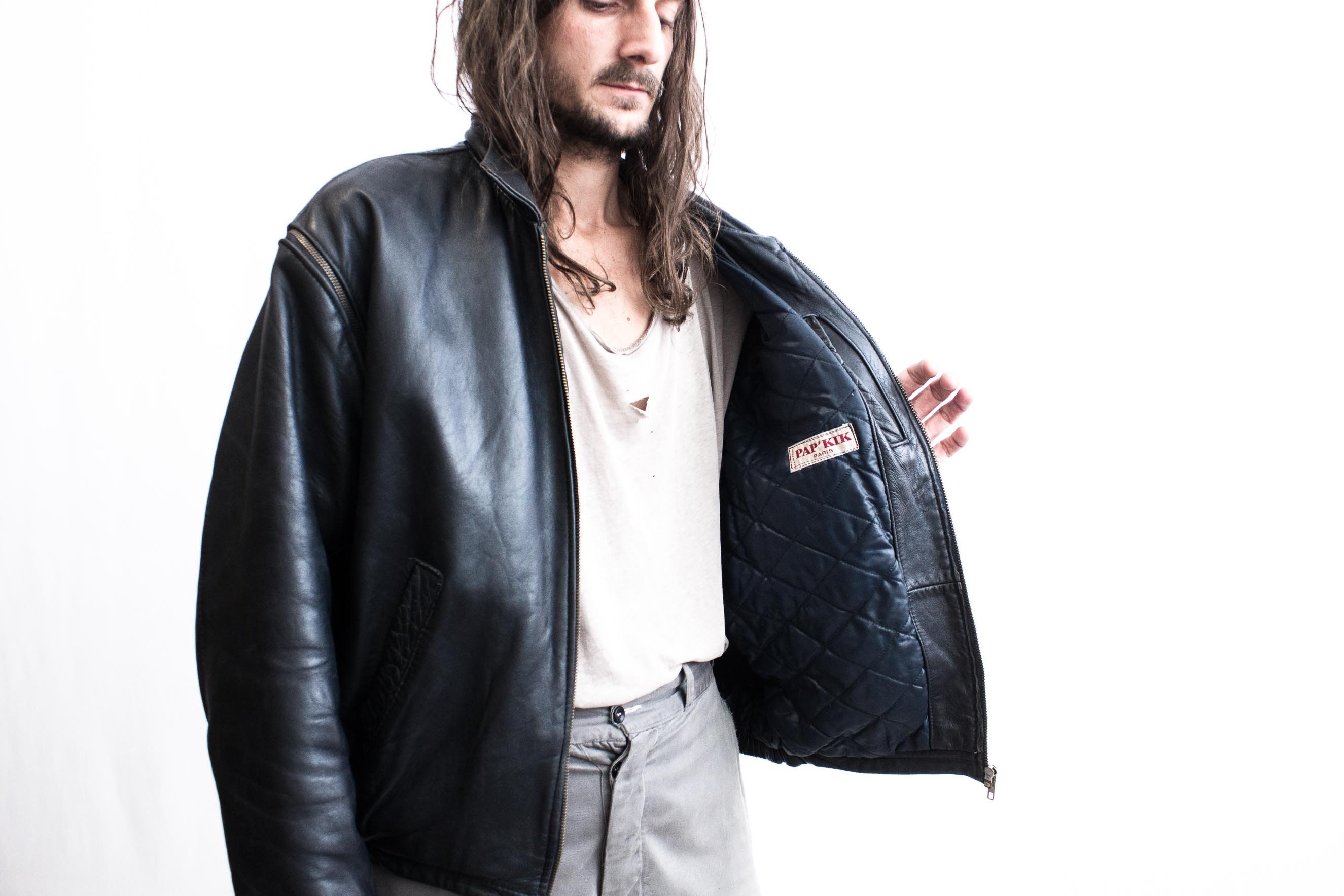 French Pilot Jacket 1980s . Air Force Leather Bomber Flight