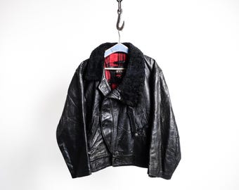 1980s BOXY Bomber Jacket . Chevignon Cotton Leather Jacket