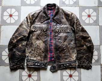 Vintage 1940s French Cyclist Leather Jacket | Cropped Moto Biker