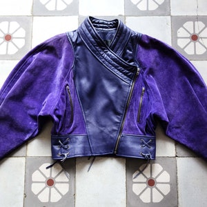 Veste en cuir BOXY unique des années 1980 chauves-souris violet____