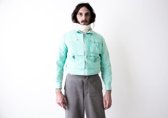 80s Turquoise Workwear Cropped blouson . Utility Jacket Lightweight