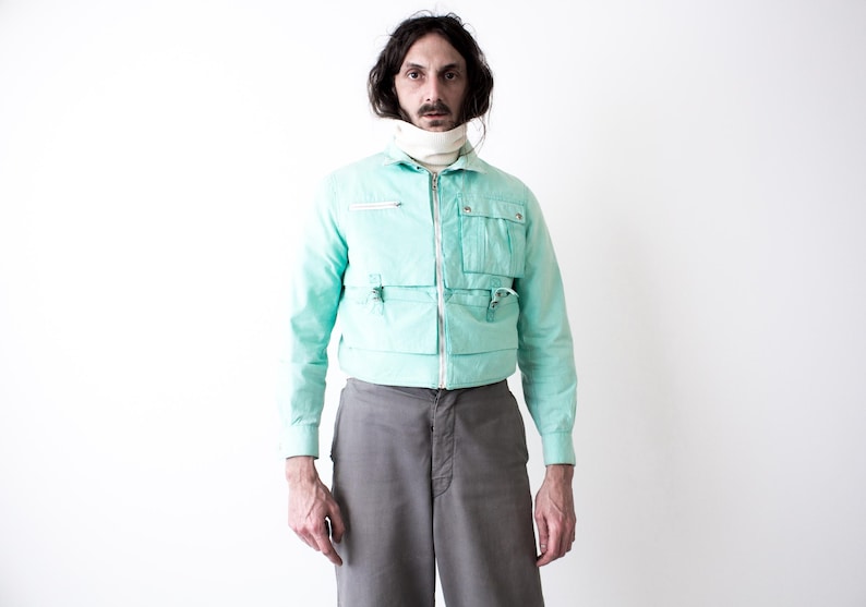 80s Turquoise Workwear Cropped blouson . Utility Jacket Lightweight image 1