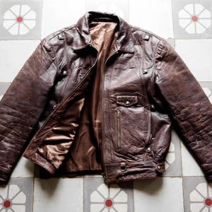 Vintage Boxy Biker Jacket 70s . Motorcycle Cropped Distressed Blouson Rocker