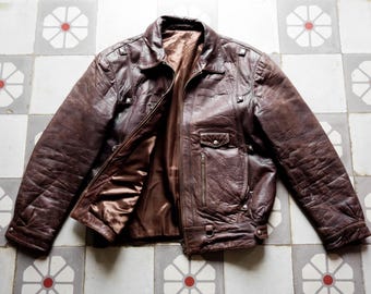 Heavy-duty Timberland Weathergear Distressed Leather Bomber Jacket
