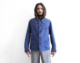1980S Moleskin Work Jacket . French Work Jacket Faded Utility