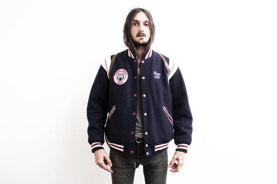 1970s Varsity Jacket . Blue Baseball College Jack… - image 2