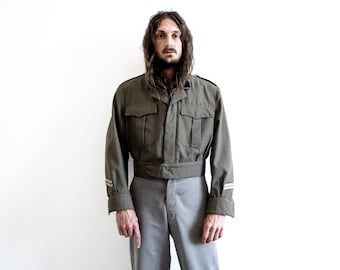 1967 Belgian Army Battledress Wool . Cropped Military Field Jacket A.B.L .