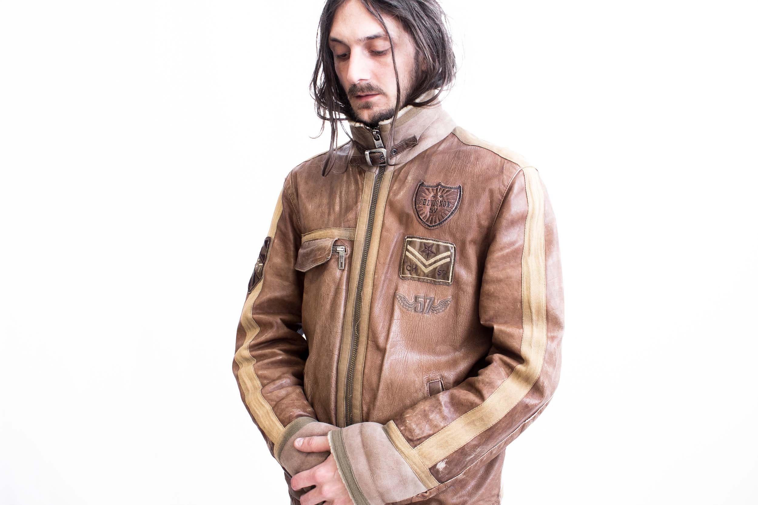 Veste aviateur CHEVIGNON ann es 80. Blouson de moto marron en cuir