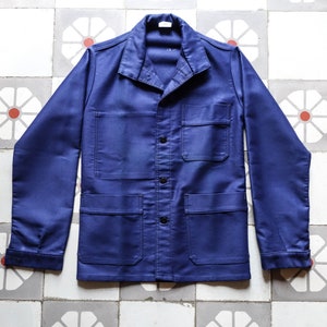 80er Jahre DEADSSTOCK MOLESKIN Französische Arbeitsjacke. Verblasste Arbeitsjacke dienstprogramm tiefblaue Chore Antique Jacke. Französische Retro Chore Jacke