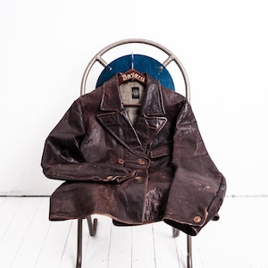 1940s Malung Swedish Leather Jacket . Goatskin Double Breasted Antique Jacket . True Vintage