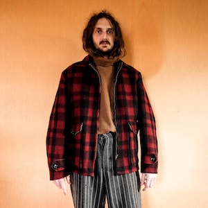 Mackinaw 1970s Buffalo Plaid Jacket Hunting TALON ZIPPER . Flannel Woollen Jacket Warm