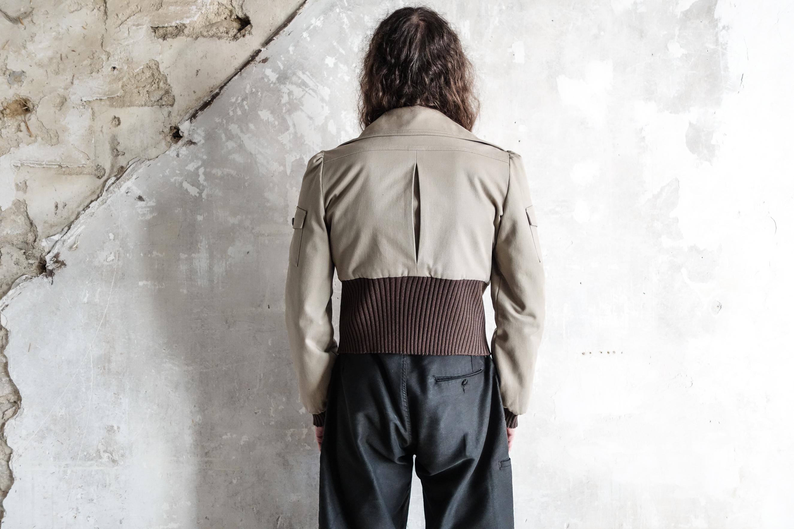 Cropped Y2K Bomber Jacket . Ribbed Boxy Cropped Cream Jacket 