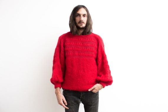 Red Mohair Sweater . 80s Mohair Knit Slouchy Sweat