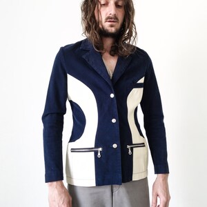 Blazer DISCO de los años 70. Chaqueta de esmoquin. Camisa de terciopelo azul oscuro estilo rockabilly. imagen 5