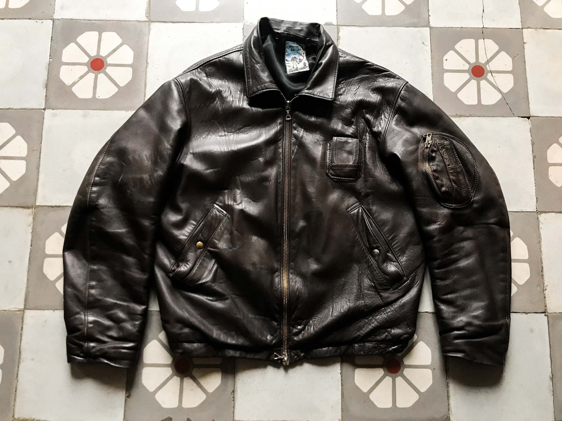 70's] French Air Force Pilot Leather Jacket with China Strap