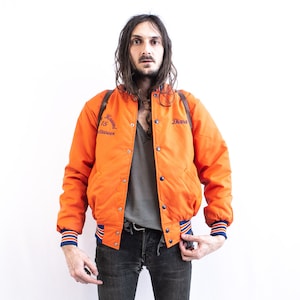 VARSITY Jacket Orange 80s Baseball Jacket . Nylon Starter Jacket Retro Bomber Teddy USA Jacket . Satin Starter jacket University image 2