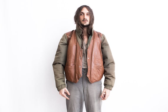 JAPA Bomber Jacket Puffer Removable Sleeves. Leather Vest MA-1