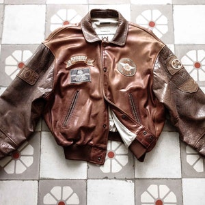KUDSAK Leather Bomber Two Tone 1980s . French Vintage
