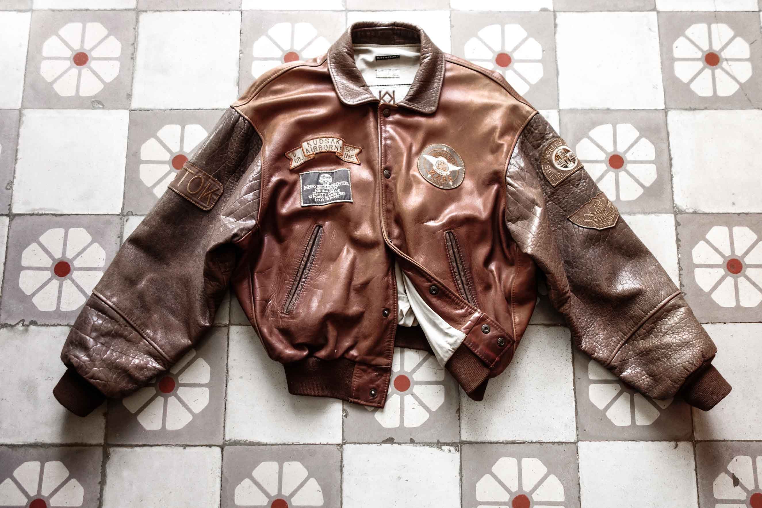 KUDSAK Leather Bomber Two Tone 1980s . French Vintage KUDSAK Leather Bomber Two Tone 1980s . French Vintage