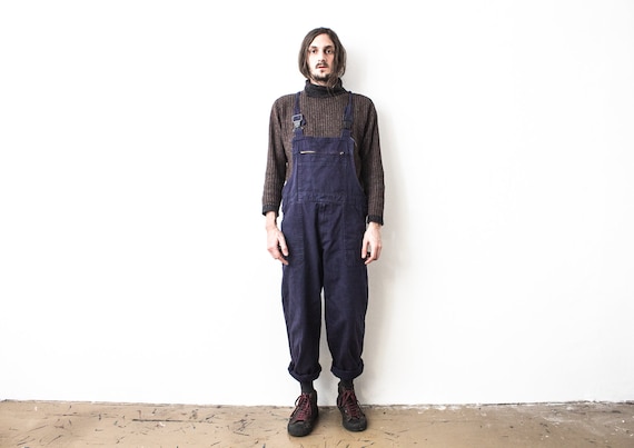 Blue Work Overall . 1980s Worker Dungarees . Frenc