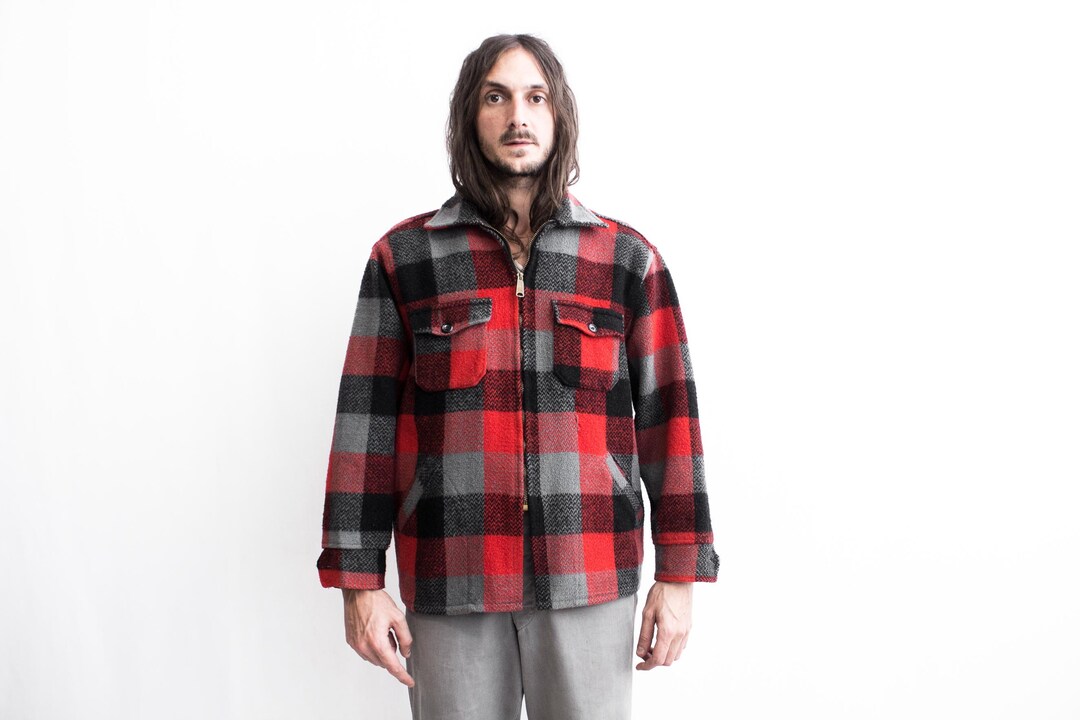 50-60s TALONジッパー バッファローチェックウールジャケット Lくらい 40s Vintage Wool Jacket ウールジャケット USA製 コの字留 TALO