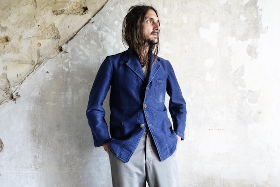 ジャケット・アウター 60s vintage light moleskine work jacket 1960s Moleskin Work Jacket Blazer . French Workwear Antique