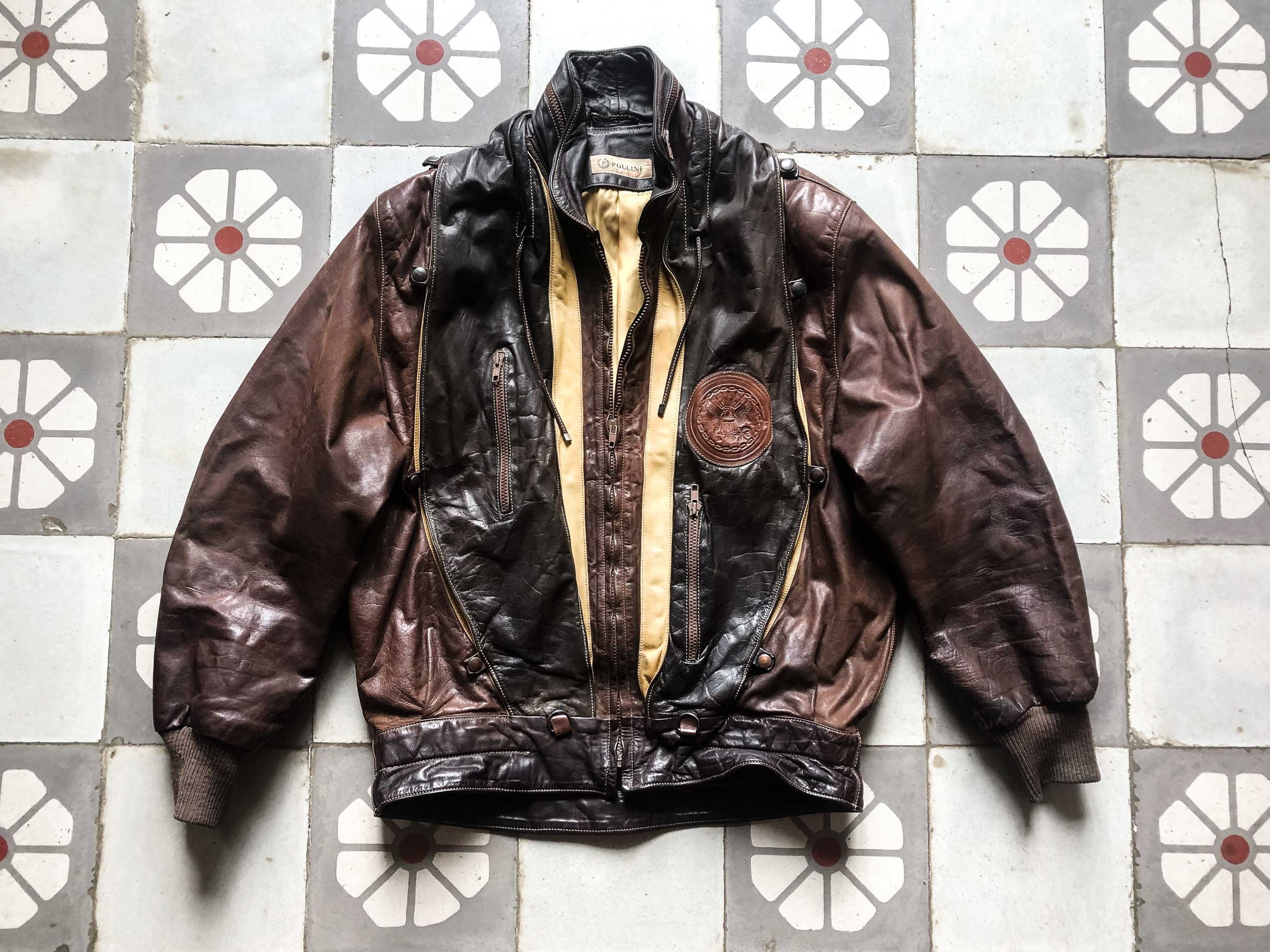 M*i様 80s short switching leather bomber 1980s Leather Bomber Jacket Free Shipping - The Vintage Twin