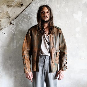 1970s Western Cowboy Biker Jacket. Distressed Avirex Style Rockabilly South West Ranch Leather Jacket image 10