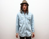 Vintage 1980s Johan F Gee Light Blue Western Denim Shirt