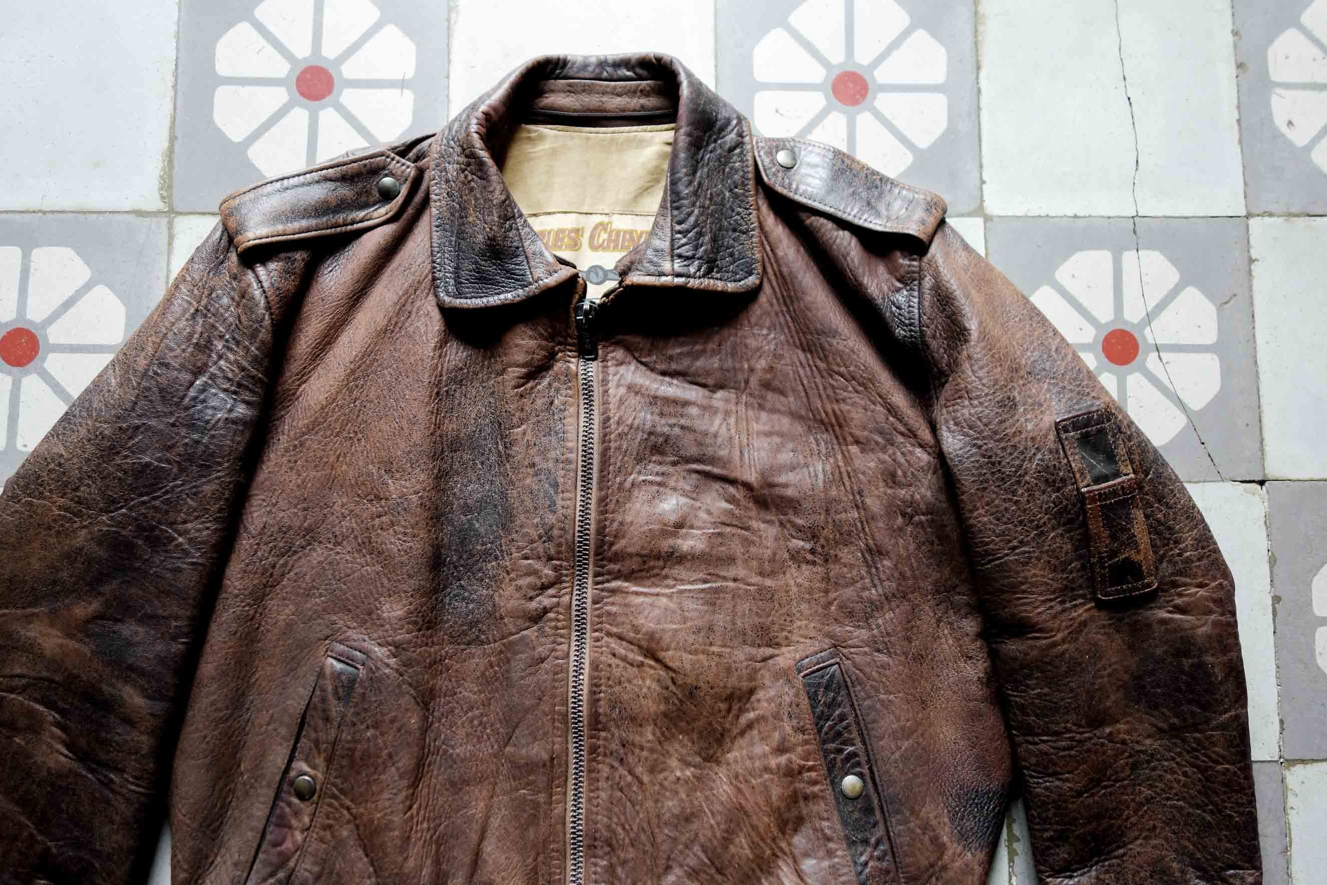 CHARLES CHEVIGNON Pilot Leather Jacket 1980s . Tan Leather CHARLES CHEVIGNON Pilot Leather Jacket 1980s . Tan Leather