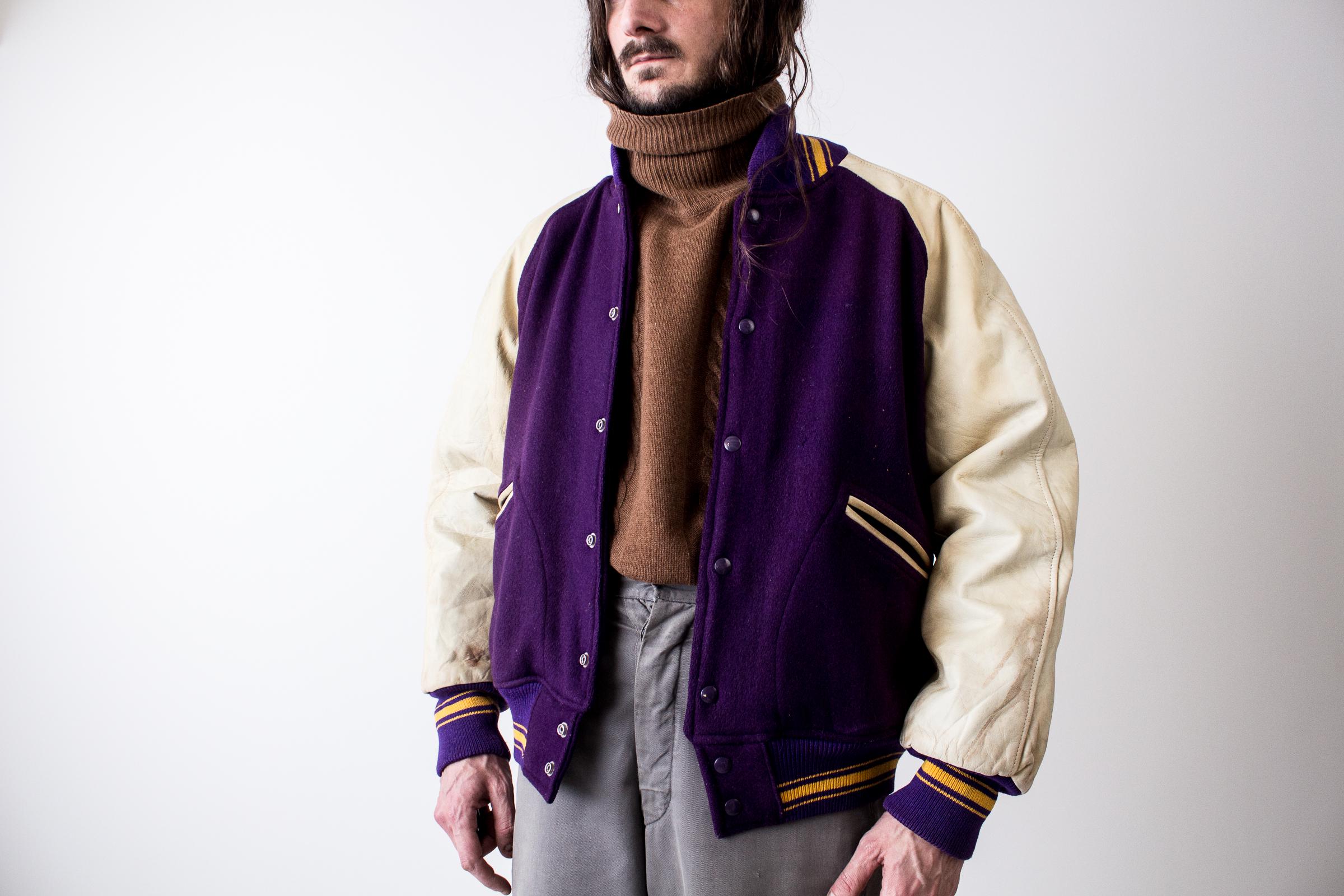 60s Cardinal Purple Teddy Wool Varsity Jacket . Baseball College 