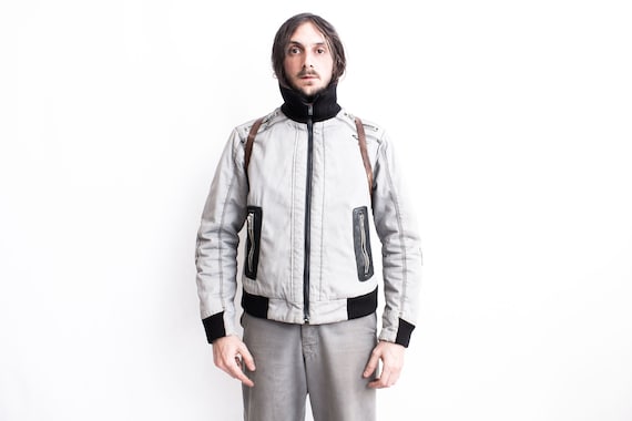 1990s RARE ENERGIE Bomber Jacket Silver Gray. MA-1 Cotton Jacket Blouson Grunge Y2K