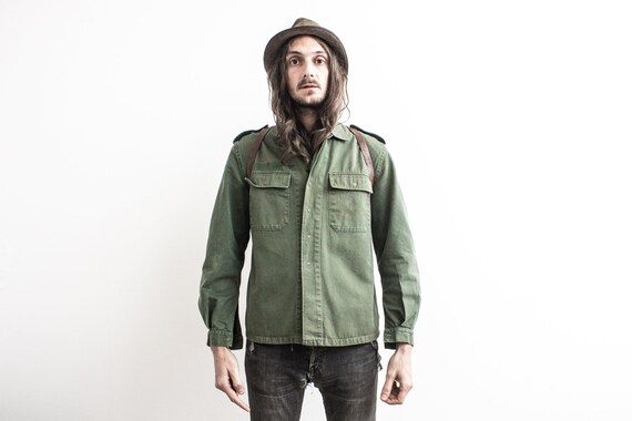 Vintage Army Shirt . 70s Khaki Military Shirt. Aut