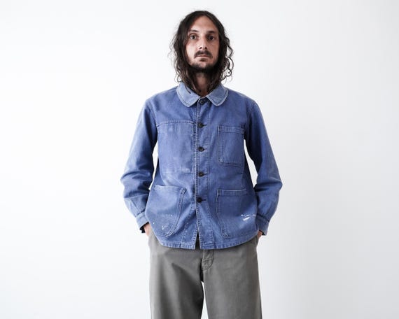 1970s French Work Jacket Light Blue Faded . Workwear … - Gem