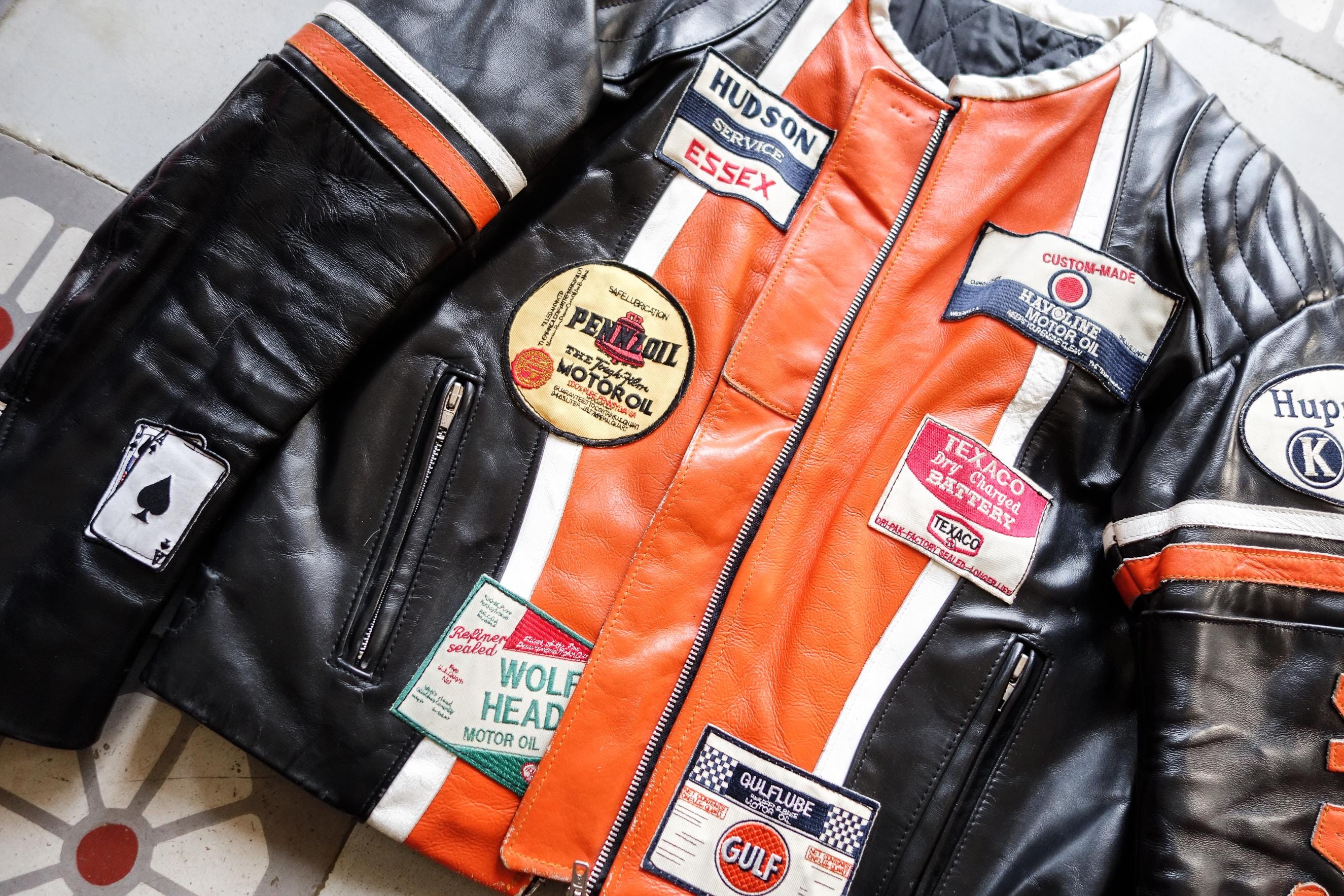 KUDSAK Biker Leather Jacket Two Tone 1980s. Cafe Racer Jacket