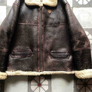 RARE CHIPIE B-3 Aviator Bomber Jacket Pilot 1980s. Sheepskin Winter blouson French Vintage zdjęcie 9