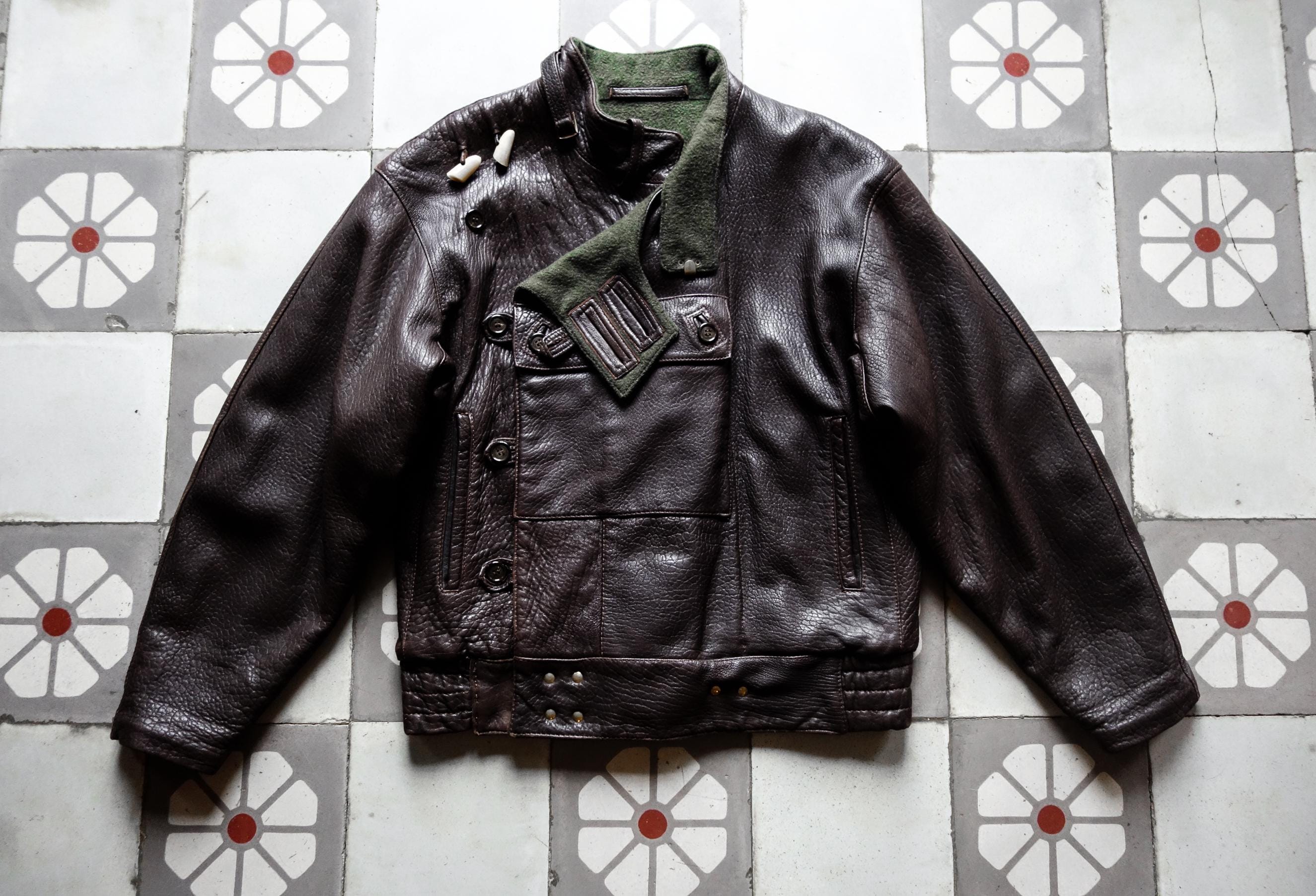 ジャケット・アウター 1950-60s Sweden double leather jacket Swedish Army 40s Vintage Motorcycle Double Rider Leather