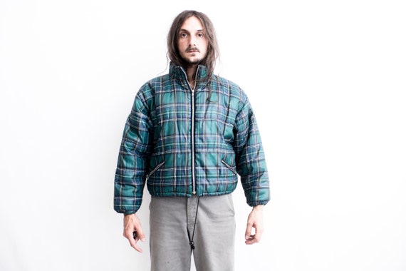 80s Checked Puffer Jacket . Down Bomber Jacket Ch… - image 2