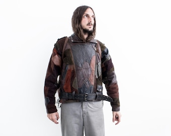 Scalloped Fish Scale Biker Leather Jacket 1980s . Patchwork Leather Jacket Collage Cropped .