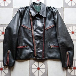 Blouson de moto allemand des années 60, vert. Blouson motard en cuir Moto Racing en cuir vieilli vieilli