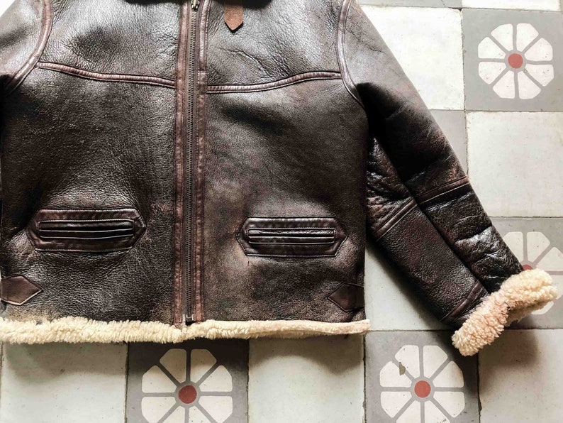 RARE CHIPIE B-3 Aviator Bomber Jacket Pilot 1980s. Sheepskin Winter blouson French Vintage zdjęcie 8