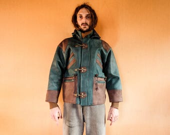 FAY EMA Fireman Leather Jacket Clasp Closure Utility Coat FAY EMA Fireman Leather Jacket Clasp Closure Utility Coat