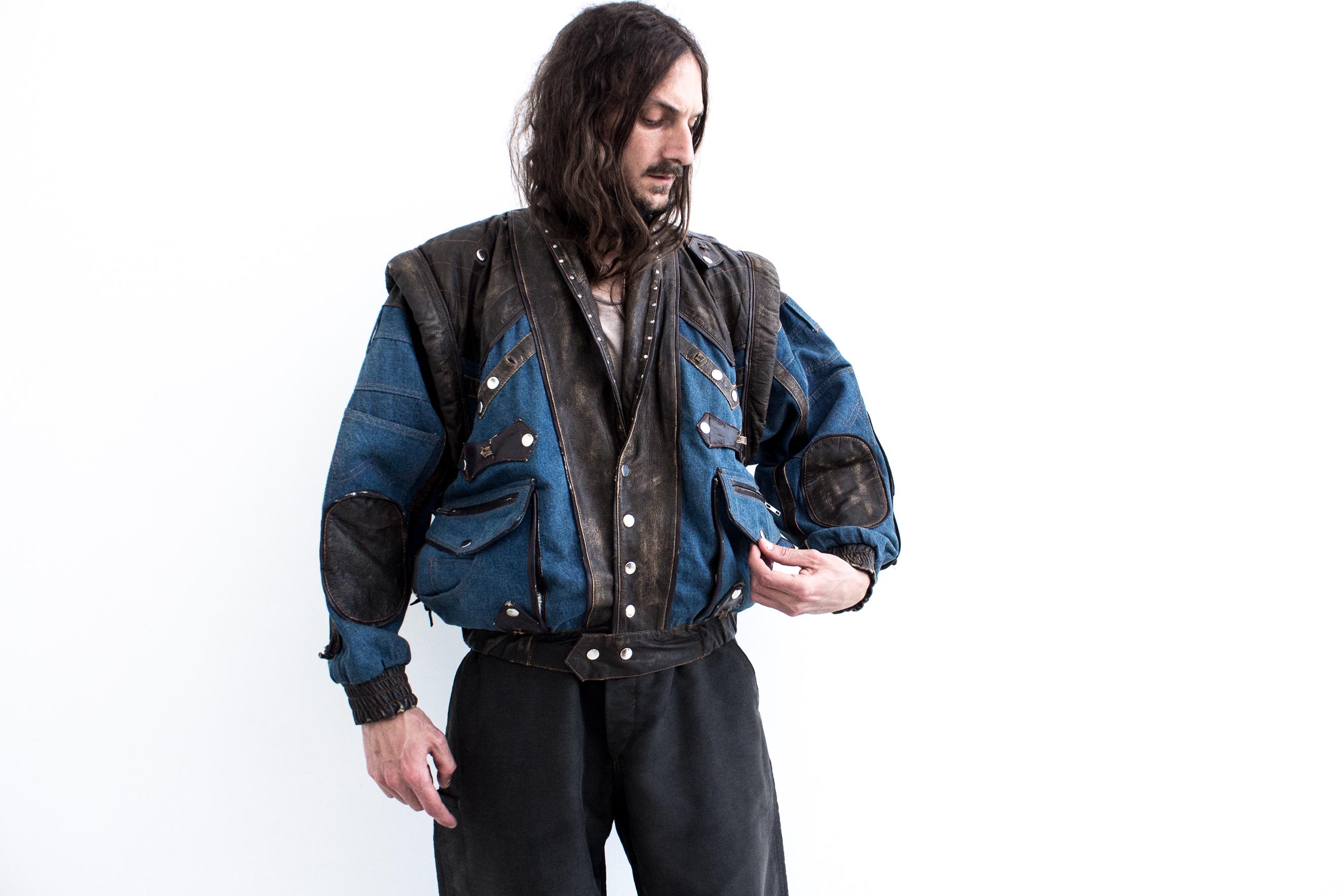 ★E.B.M★ Leather color block denim work jacket EMP1DJK021 All Day Knit Denim Color Block Jacket | Parallel
